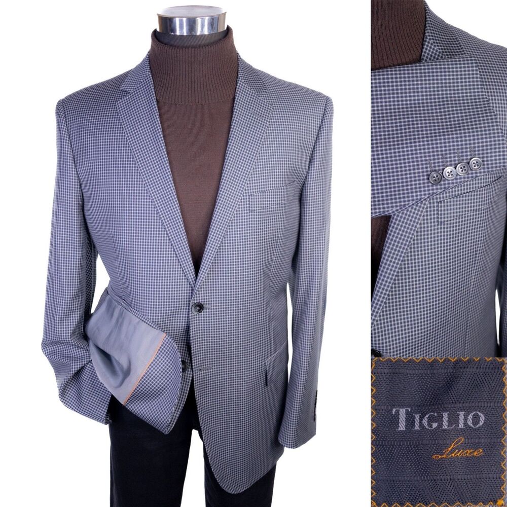 Tiglio Luxe Men's 44R Merinos Super 150's Wool NOVELLO Sport Coat Blazer Jacket